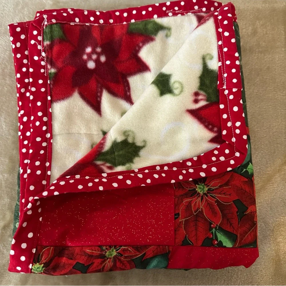 Festive Red and Green Holiday Throw Blanket Handmade 2011 by a Quilting Club